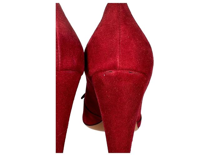 Alaïa Peep Toe Bow Pumps Cutout Suede Heels Bordeaux Red - view 5