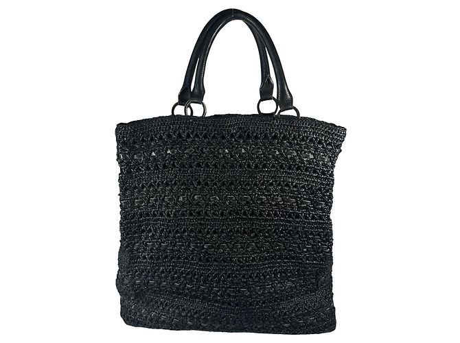 Autre Marque HELEN KAMINSKI Grande borsa a spalla intrecciata in rafia e pelle nera Nero - vista 4