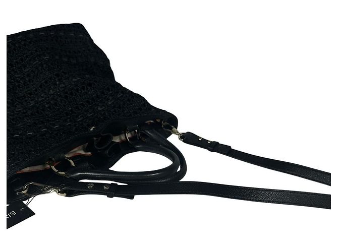Autre Marque HELEN KAMINSKI Grande borsa a spalla intrecciata in rafia e pelle nera Nero - vista 5