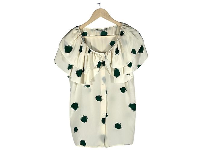 Christian Dior Blusa de Seda Estampada Creme e Verde Cru Verde escuro - vista 2