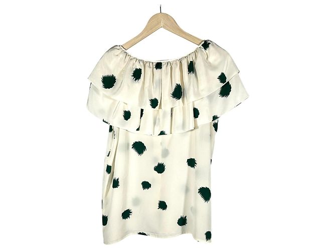 Christian Dior Blusa de Seda Estampada Creme e Verde Cru Verde escuro - vista 4