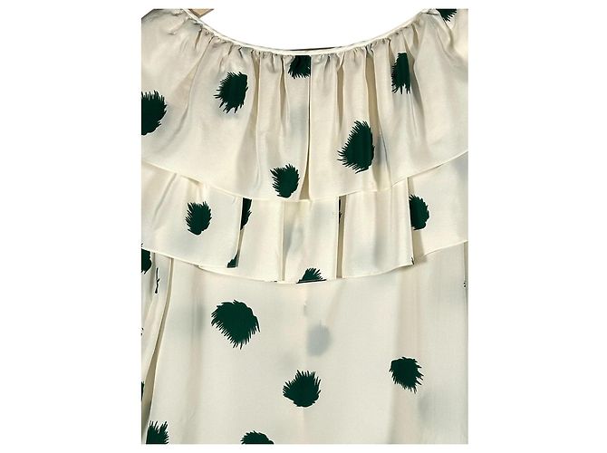 Christian Dior Blusa de Seda Estampada Creme e Verde Cru Verde escuro - vista 5