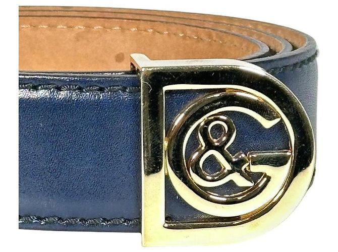 Dolce & Gabbana D&G Logo Schnalle Gürtel Blau Leder Gold hardware - Ansicht 3