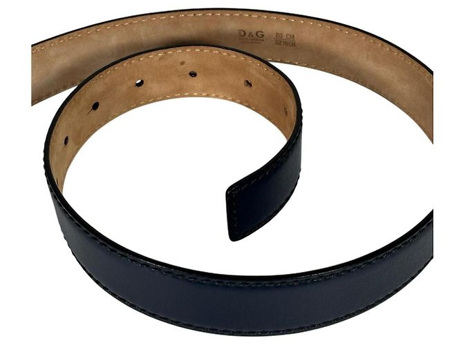 Dolce & Gabbana D&G Logo Schnalle Gürtel Blau Leder Gold hardware - Ansicht 4