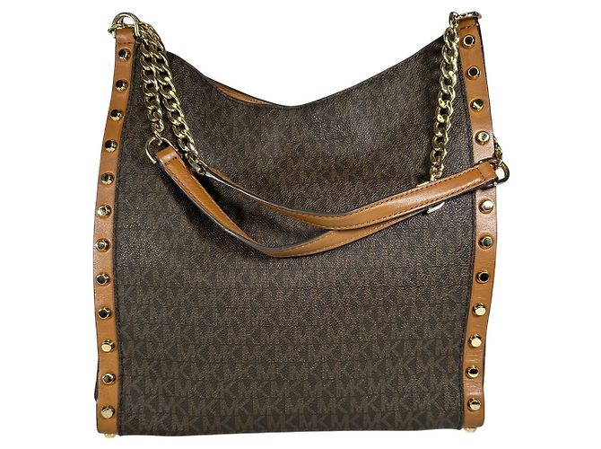 Michael Kors Newbury Medium Chain Stud Borsa a spalla Marrone Gold hardware - vista 3