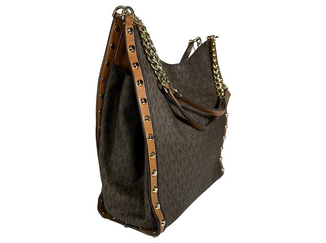 Michael Kors Newbury Medium Chain Stud Borsa a spalla Marrone Gold hardware - vista 5