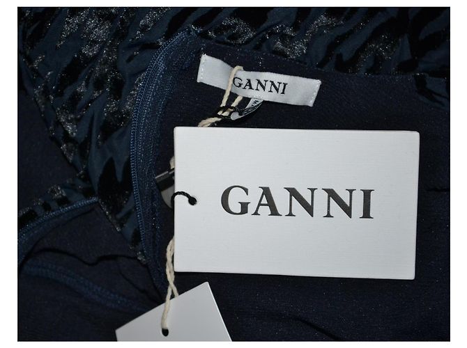 Ganni Kleid Schwarz Blau Synthetik - Ansicht 5