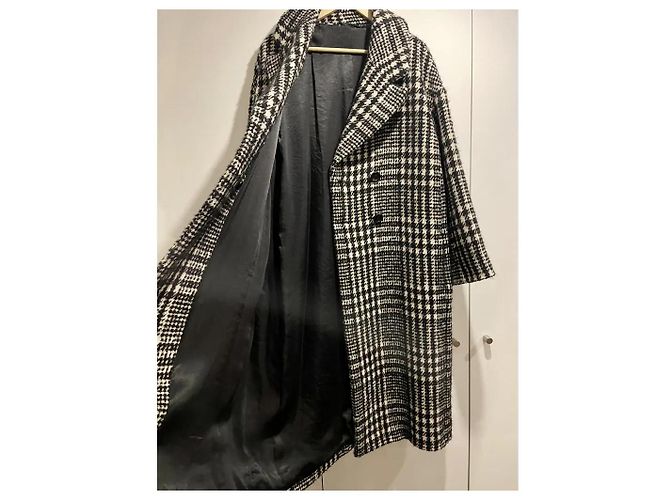 Max Mara Abrigo de Lana a Cuadros Angio Negro Blanco - vista 5