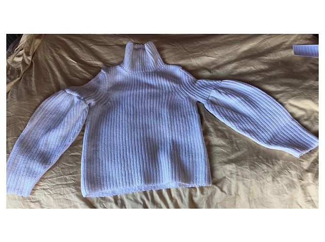 Victoria Beckham Rollkragenpullover aus weißer Wolle mit Ballonärmeln - Ansicht 3