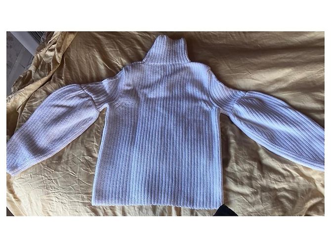 Victoria Beckham Rollkragenpullover aus weißer Wolle mit Ballonärmeln - Ansicht 5