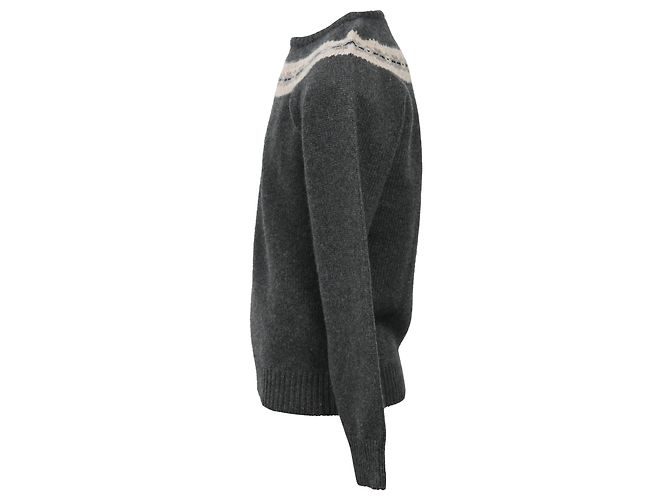 Jil Sander Strickpullover mit Musterdetail in grauer Wolle. - Ansicht 2
