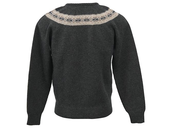Jil Sander Strickpullover mit Musterdetail in grauer Wolle. - Ansicht 3