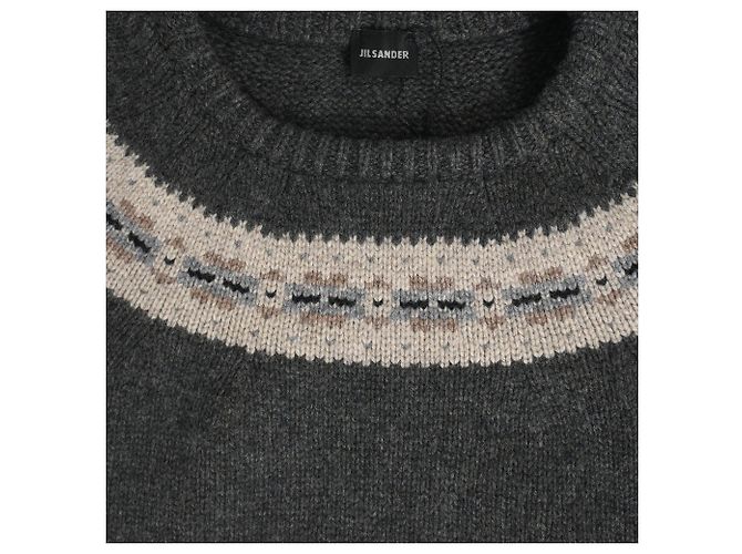 Jil Sander Strickpullover mit Musterdetail in grauer Wolle. - Ansicht 5