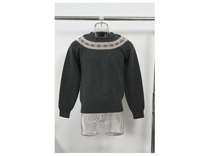 Jil Sander Strickpullover mit Musterdetail in grauer Wolle. - Ansicht 6
