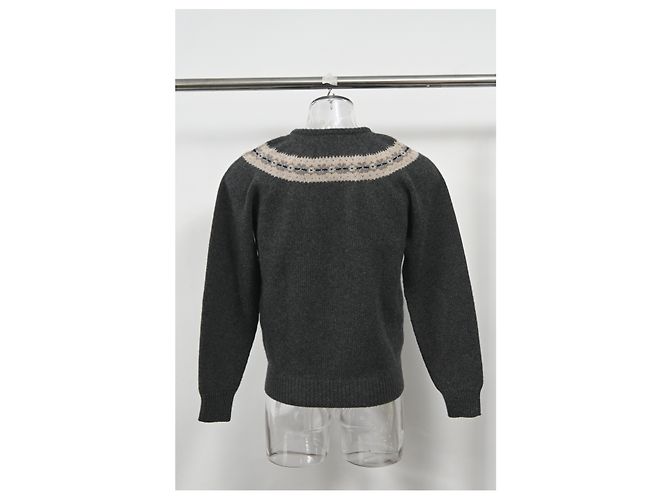 Jil Sander Strickpullover mit Musterdetail in grauer Wolle. - Ansicht 8