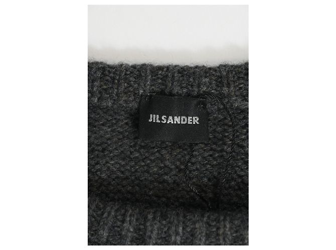 Jil Sander Strickpullover mit Musterdetail in grauer Wolle. - Ansicht 9