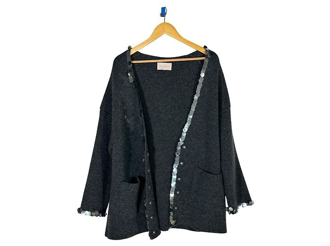 Christopher Kane Pailletten Cardigan Oversize Grau Wolle - Ansicht 2