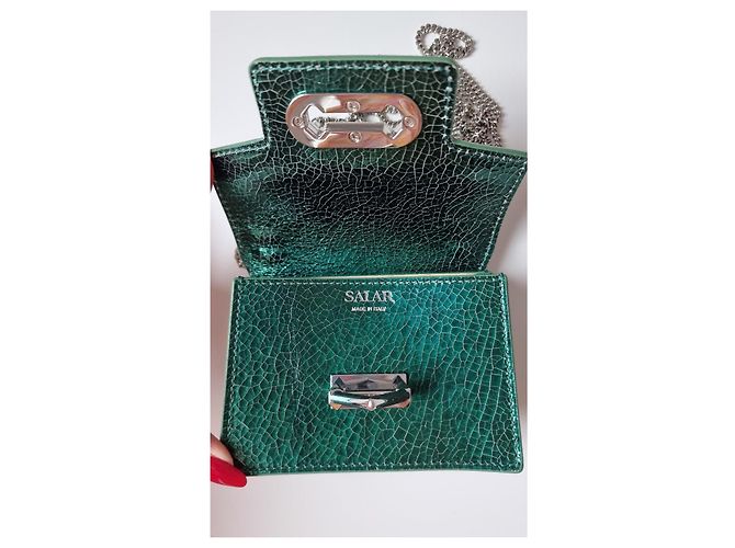 Autre Marque Salar Milano Bebe Crackle mini borsa in pelle verde - vista 16