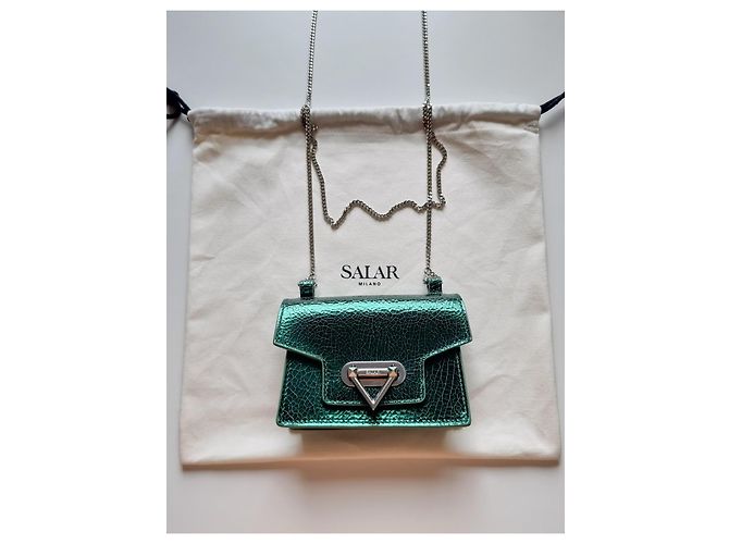 Autre Marque Salar Milano Bebe Crackle mini borsa in pelle verde - vista 3