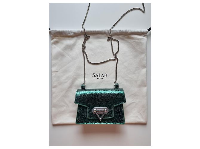 Autre Marque Salar Milano Bebe Crackle mini borsa in pelle verde - vista 5