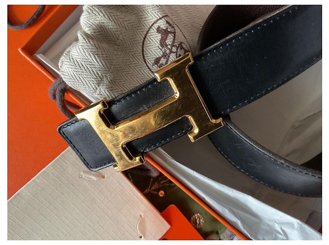 Hermès Cinto Hermes com fivela de placa dourada Preto - vista 12