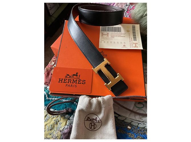 Hermès Cinto Hermes com fivela de placa dourada Preto - vista 2