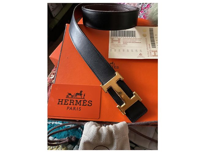 Hermès Cinto Hermes com fivela de placa dourada Preto - vista 3