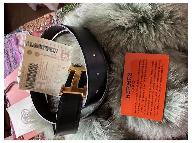 Hermès Cinto Hermes com fivela de placa dourada Preto - vista 7
