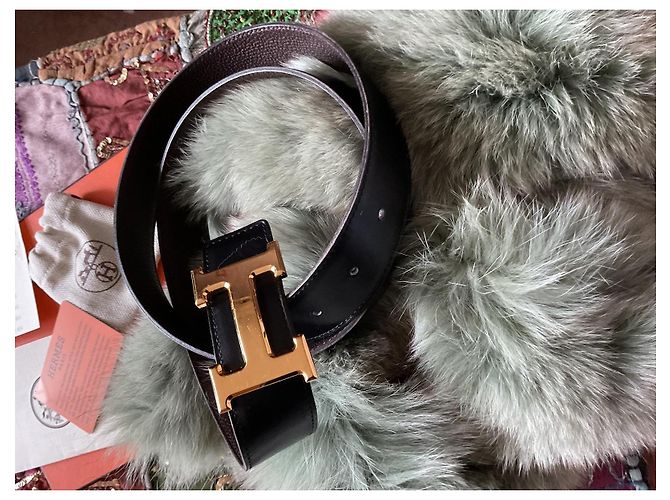 Hermès Cinto Hermes com fivela de placa dourada Preto - vista 8