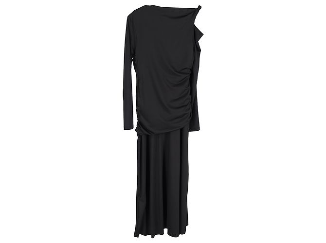Victoria Beckham Midi-Kleid mit Rüschendetails aus schwarzem Polyester - Ansicht 2