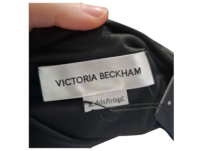 Victoria Beckham Midi-Kleid mit Rüschendetails aus schwarzem Polyester - Ansicht 3