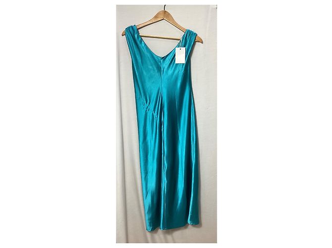 Vestido midi sin mangas en V turquesa de poliéster de Jason Wu - vista 7
