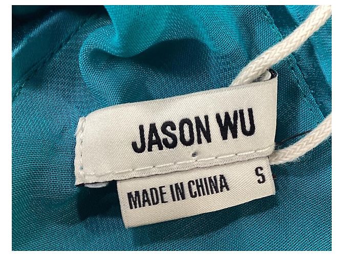 Vestido midi sin mangas en V turquesa de poliéster de Jason Wu - vista 8