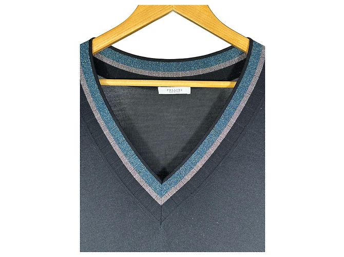 POLLINI V-Ausschnitt Pulloverkleid Schwarz Blau - Ansicht 3