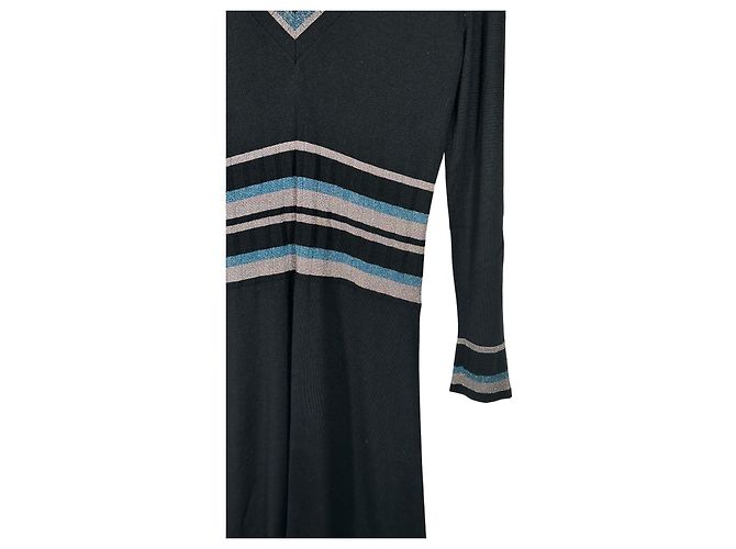 POLLINI V-Ausschnitt Pulloverkleid Schwarz Blau - Ansicht 4