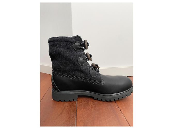 Botas Timberland 6 polegadas em couro preto e lã cinza escuro Cinza antracite - vista 3