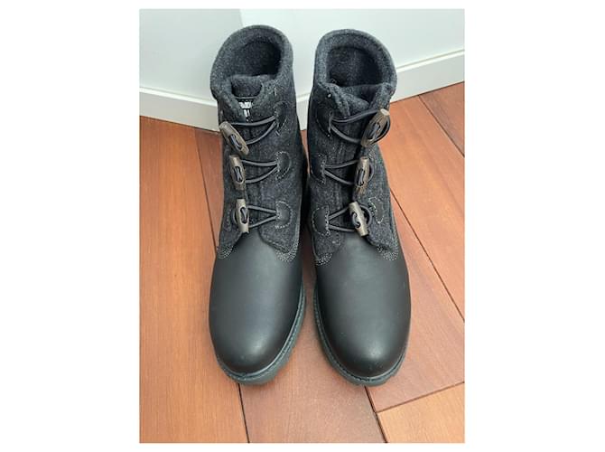 Botas Timberland 6 polegadas em couro preto e lã cinza escuro Cinza antracite - vista 4
