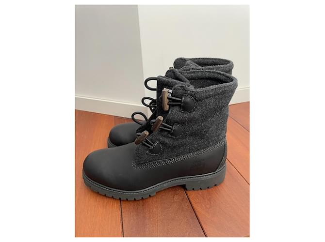 Botas Timberland 6 polegadas em couro preto e lã cinza escuro Cinza antracite - vista 6