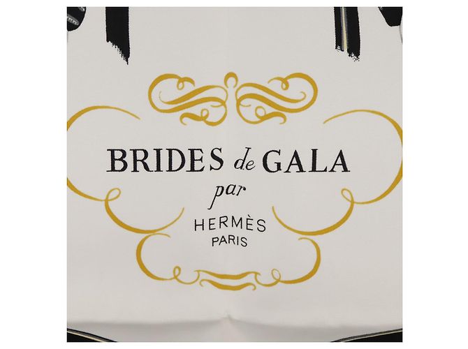 Hermès Foulard HERMES Carre 90 ""BRIDES de GALA"" in seta nero e bianco Auth ki5241 - vista 12