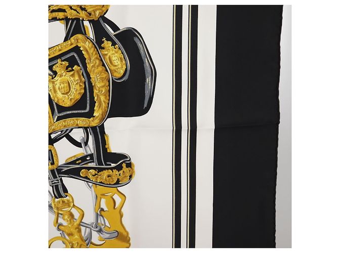Hermès Foulard HERMES Carre 90 ""BRIDES de GALA"" in seta nero e bianco Auth ki5241 - vista 8