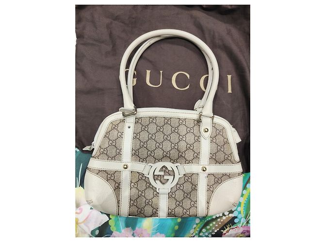 Borsa Gucci in tela e pelle bianca beige - vista 2
