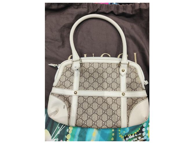 Borsa Gucci in tela e pelle bianca beige - vista 3