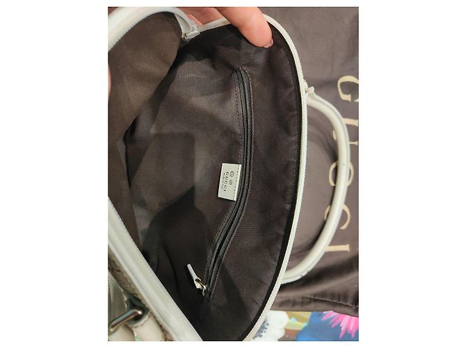 Borsa Gucci in tela e pelle bianca beige - vista 4