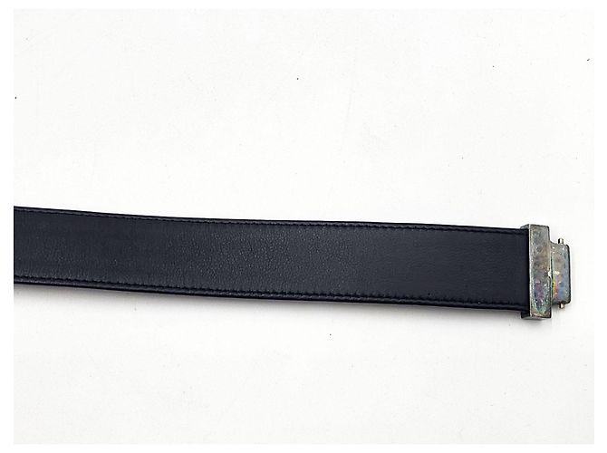 Chanel Leder- und Gunmetal-Silber-Schnallen-Gürtel Schwarz - Ansicht 12