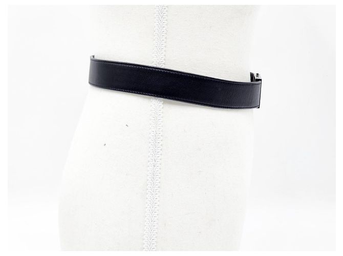 Chanel Leder- und Gunmetal-Silber-Schnallen-Gürtel Schwarz - Ansicht 3