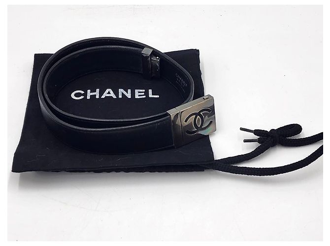 Chanel Leder- und Gunmetal-Silber-Schnallen-Gürtel Schwarz - Ansicht 6
