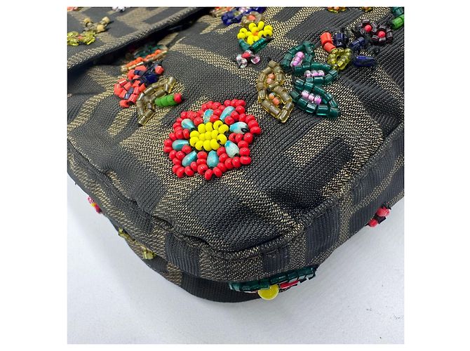 Borsa a Spalla Fendi Rare Beaded Baguette Zucca Zucchino Marrone - vista 12