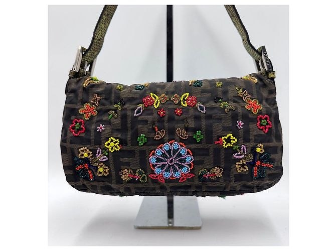 Borsa a Spalla Fendi Rare Beaded Baguette Zucca Zucchino Marrone - vista 2