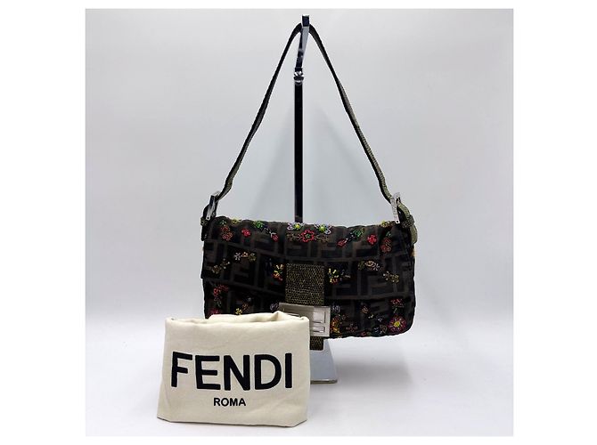 Borsa a Spalla Fendi Rare Beaded Baguette Zucca Zucchino Marrone - vista 3