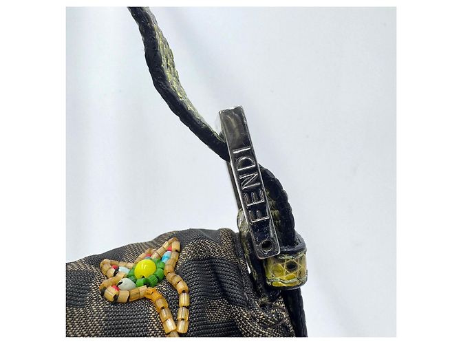 Borsa a Spalla Fendi Rare Beaded Baguette Zucca Zucchino Marrone - vista 8